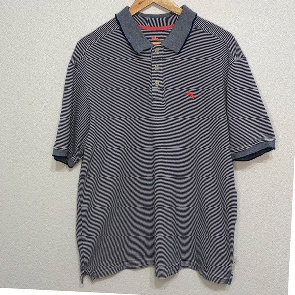 Tommy Bahama Other - Tommy Bahama Mens XL Polo Shirt Navy Blue White Striped Marlin Logo Short Sleeve